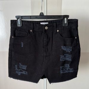 Black jean distressed skirt